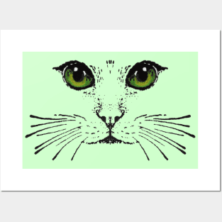 Cat Face Green eyes Whiskers Posters and Art